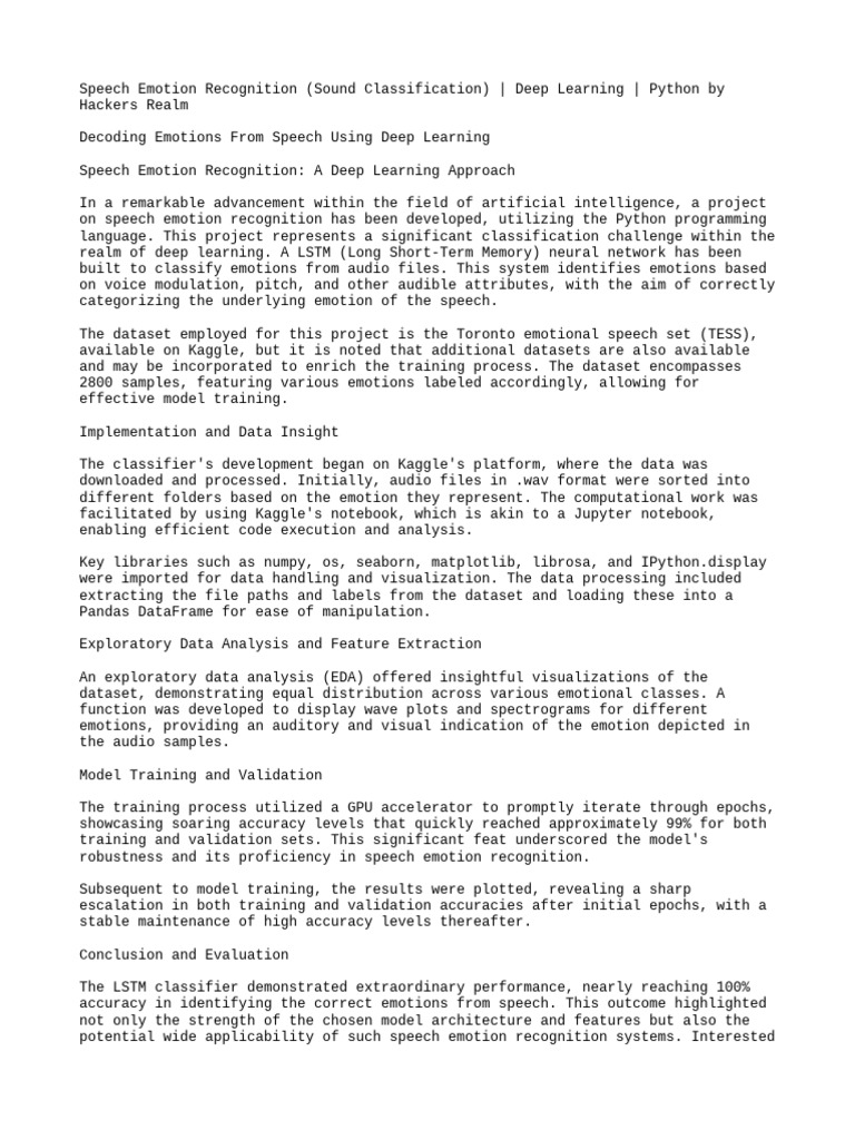Speech Emotion Recognition with LSTM | PDF | Deep Learning | Emotions