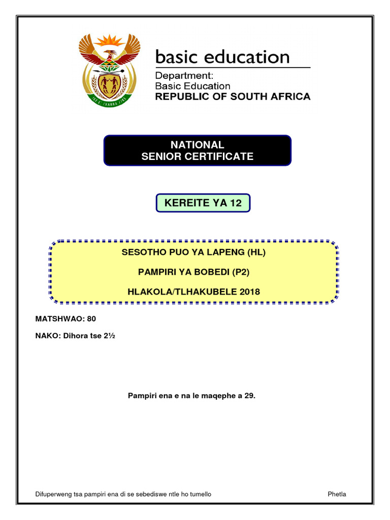 Sesotho Puo ya Lapeng Grade 10 Exam | PDF | Languages Of Africa | Languages