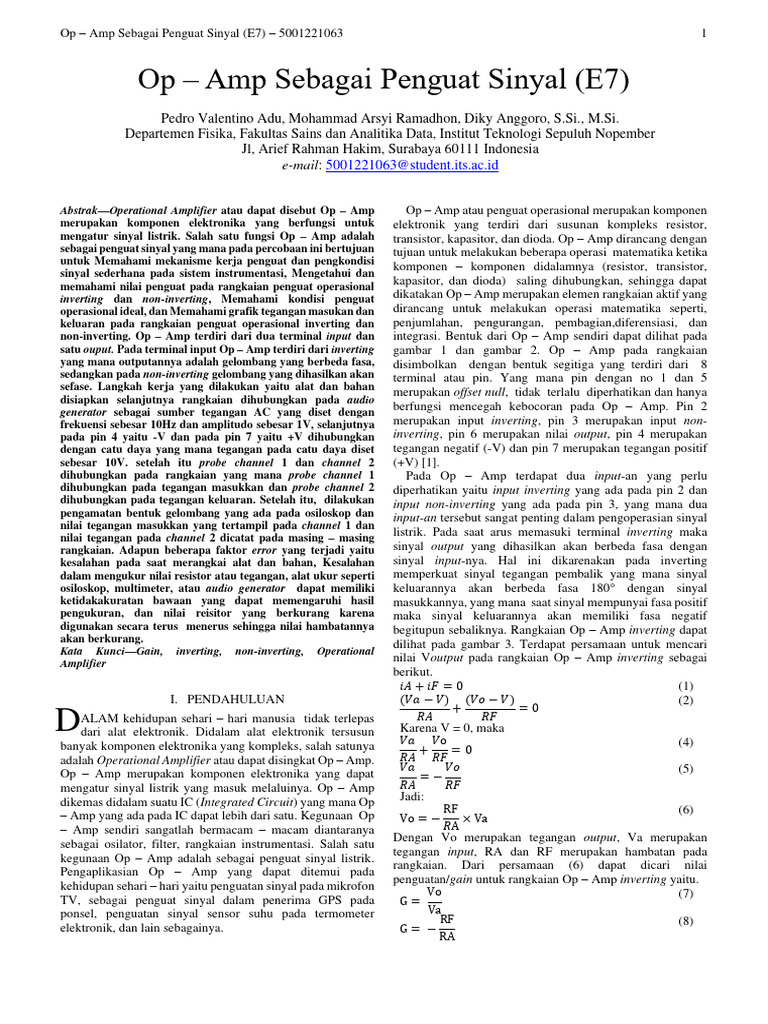 Op-Amp Sebagai Penguat Sinyal (E7) | PDF | Sains & Matematika