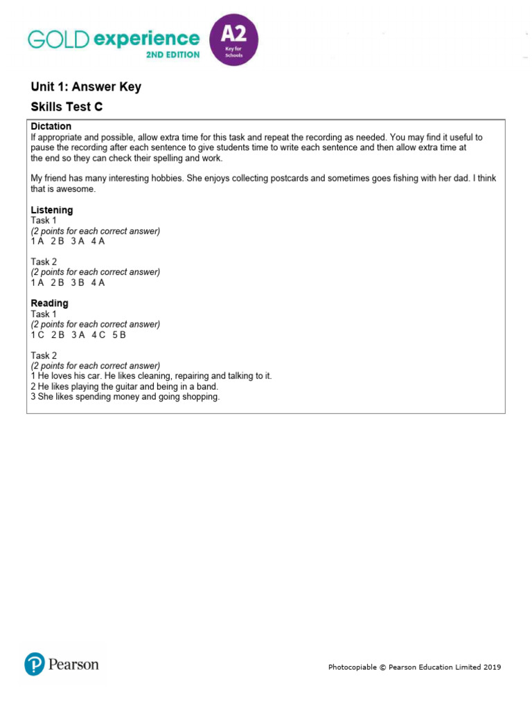 Unit 1 Skills Test C Answer Key | PDF | Language Arts & Discipline