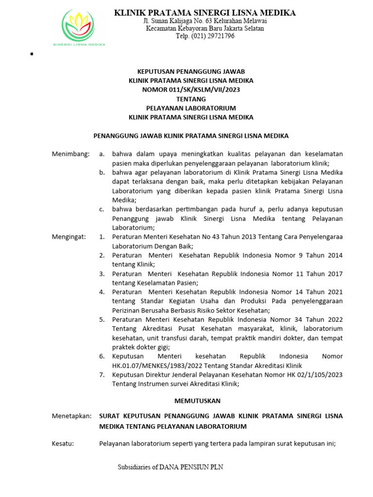 Sk Penetapan Rentang Nilai Normal Dan Nilai Kritis Pemeriksaan ...