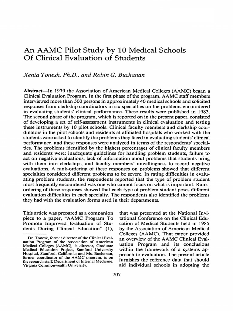 An AAMC Pilot Study by 10 Medical Schools of Clinical Evaluation of ...