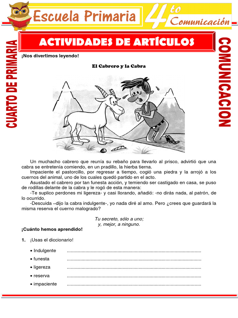 Fábula y Artículos para Cuarto de Primaria | PDF | Cocina, comidas y vino