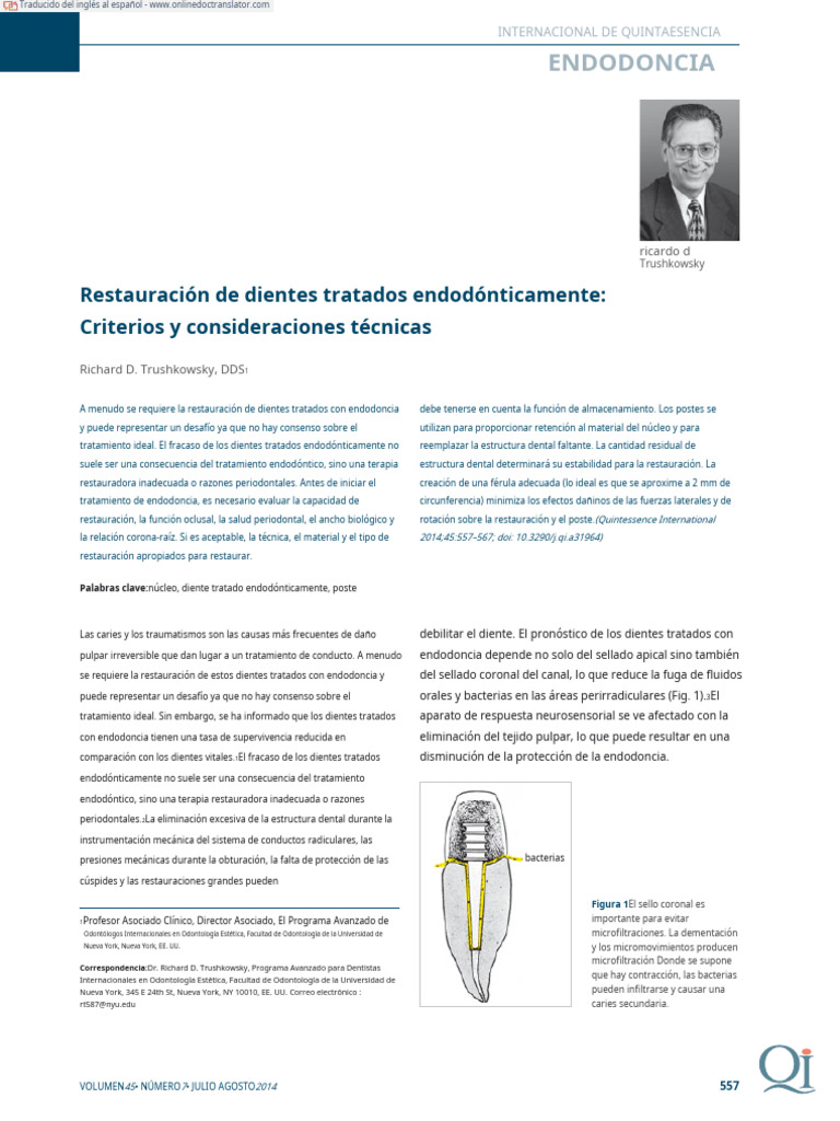 Restoration of Endodontically Treated Teeth (1) .En - Es | PDF ...