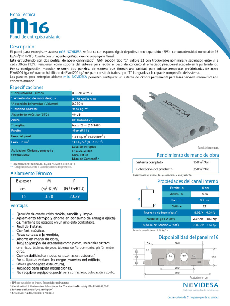 Panel M16 Novidesa para Entrepiso | PDF | Aislamiento térmico | Materiales