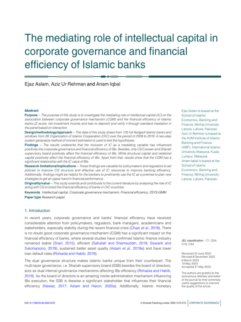 The Mediating Role of Intellectual Capital in Corporate Governance and ...