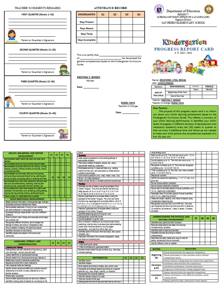 kindergarten grades for report cards 32 Free Card Templates (Homeschool, High School) School report card Images -