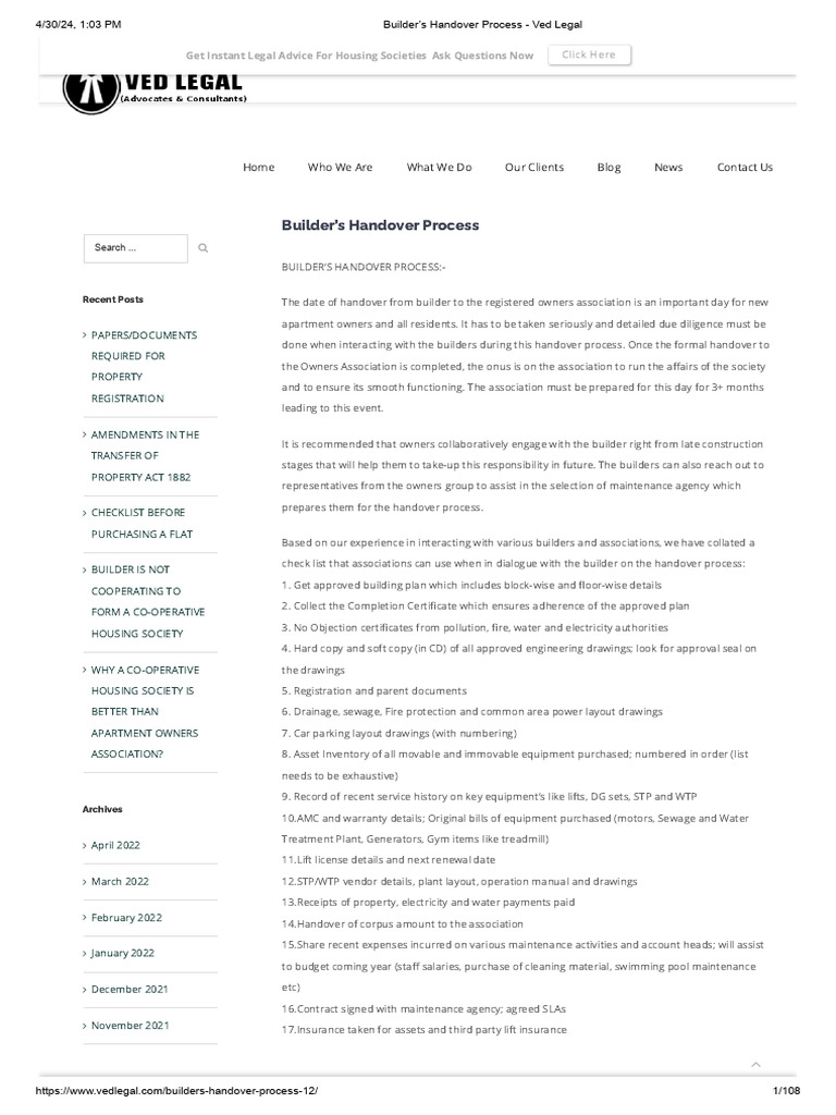 Builder Handover Checklist for Owners | PDF | Conveyancing | Banks