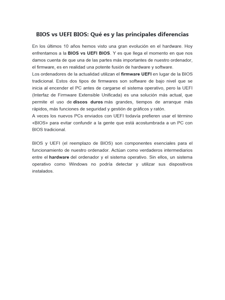 Bios Vs Uefi Bios Pdf Arranque Bios
