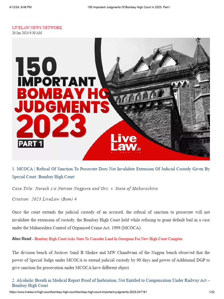 Key 2023 Bombay High Court Judgments | PDF | Bail | Judgment (Law)