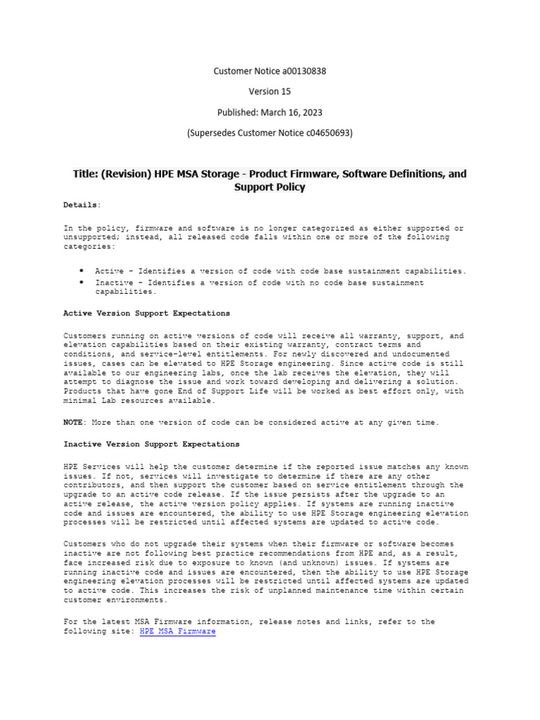 HPE MSA Firmware Support Policy Update | PDF | Software Engineering ...