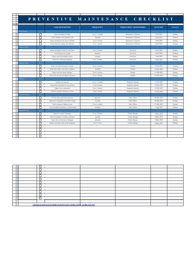 Preventive Maintenance Checklist | PDF | Plumbing | Building Engineering