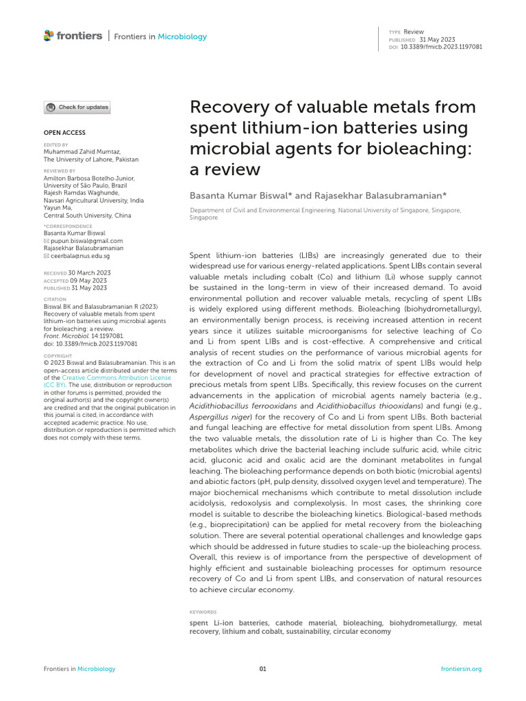 Recovery of Valuable Metals From Spent Lithium-Ion | PDF | Cobalt | Lithium