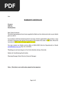 Warranty Letter+spare Parts Compliance Sheet