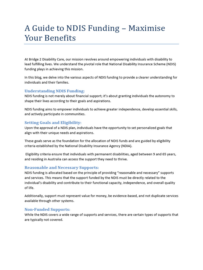 A Guide To NDIS Funding - Maximise Your Benefits | PDF