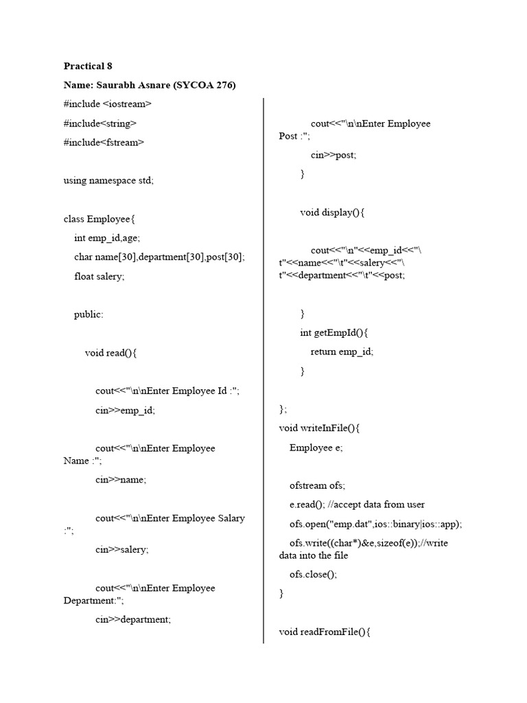 Employee Management System in C++ | PDF | Pointer (Computer Programming ...