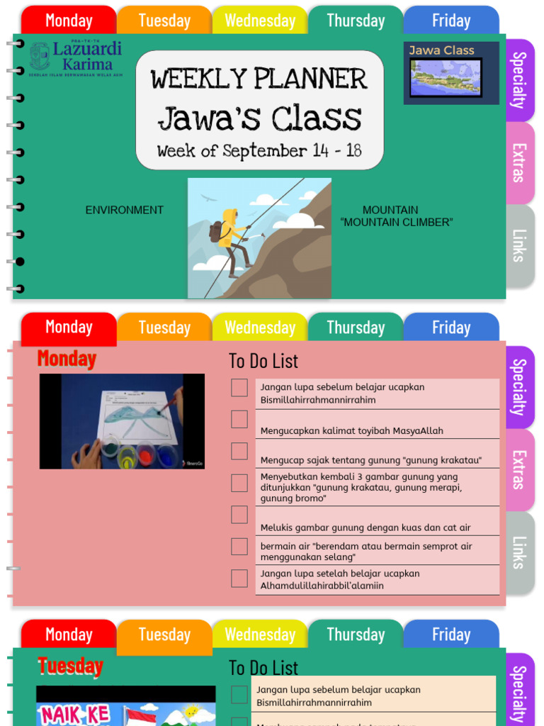 Weekly Plan Jawa's Class 14 - 18 September 2020 | PDF