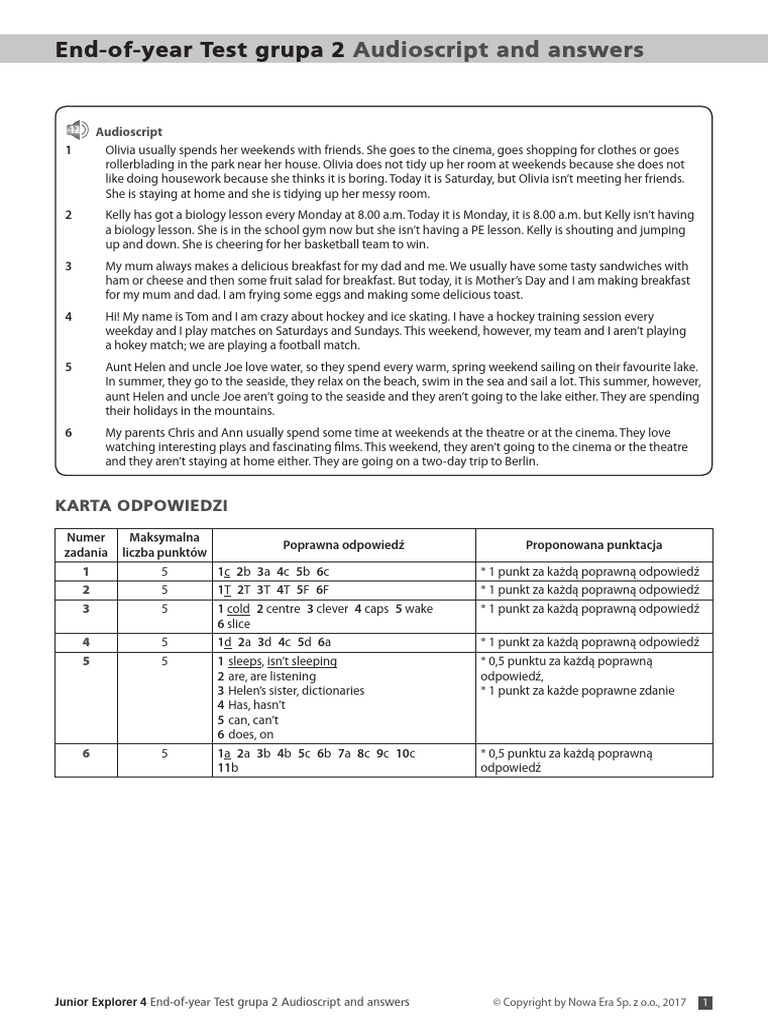 End-Of-Year Test Grupa 2 Audioscript | PDF | Cuisine