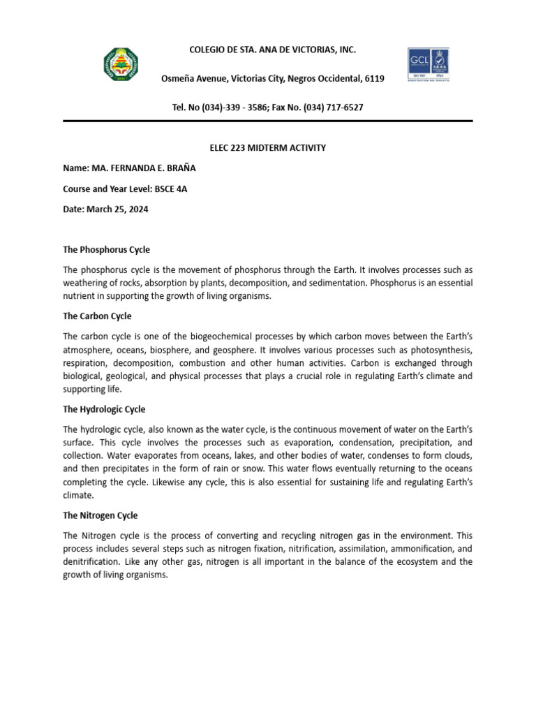 Environmental Science Cycles | PDF | Carbon Cycle | Ecosystem