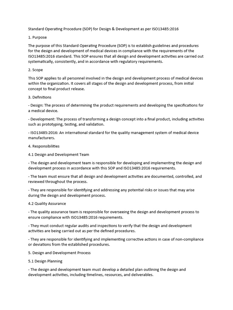 SOP for Design & Development ISO 13485 | PDF | Verification And ...