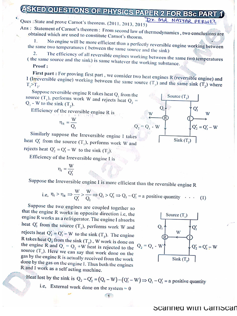 TDC I Paper LL Carnot Theorem by Dr. Md. Naiyer Perwez | PDF