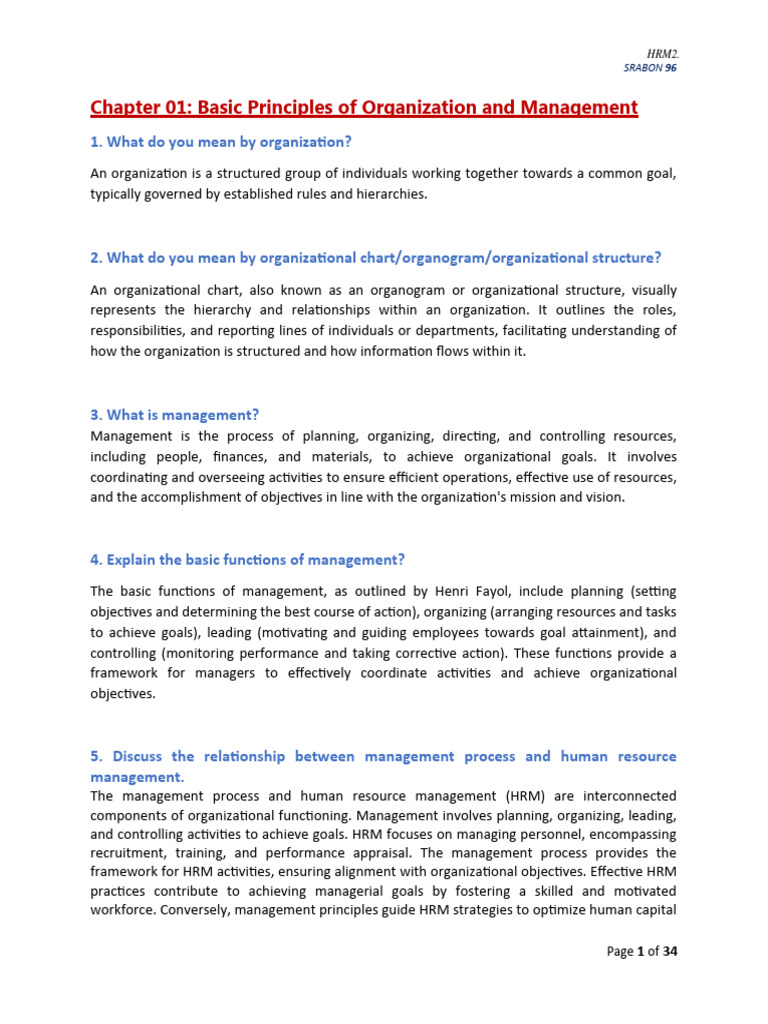 HRM Principles and Organizational Management | PDF | Human Resource ...