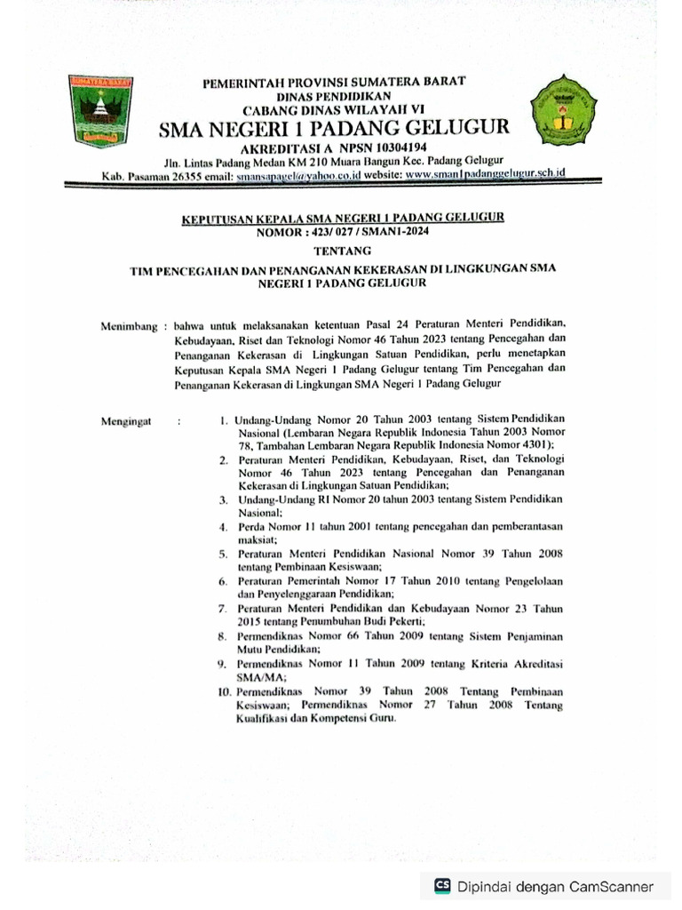 SK TIM Pencegahan Dan Penanganan Tindak Kekerasan | PDF