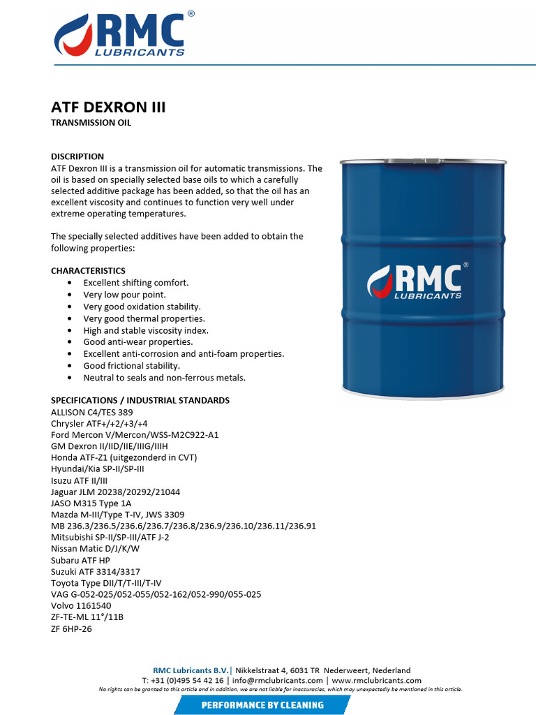 TDS RMC ATF Dexron III EN | PDF | Liquids | Vehicle Industry