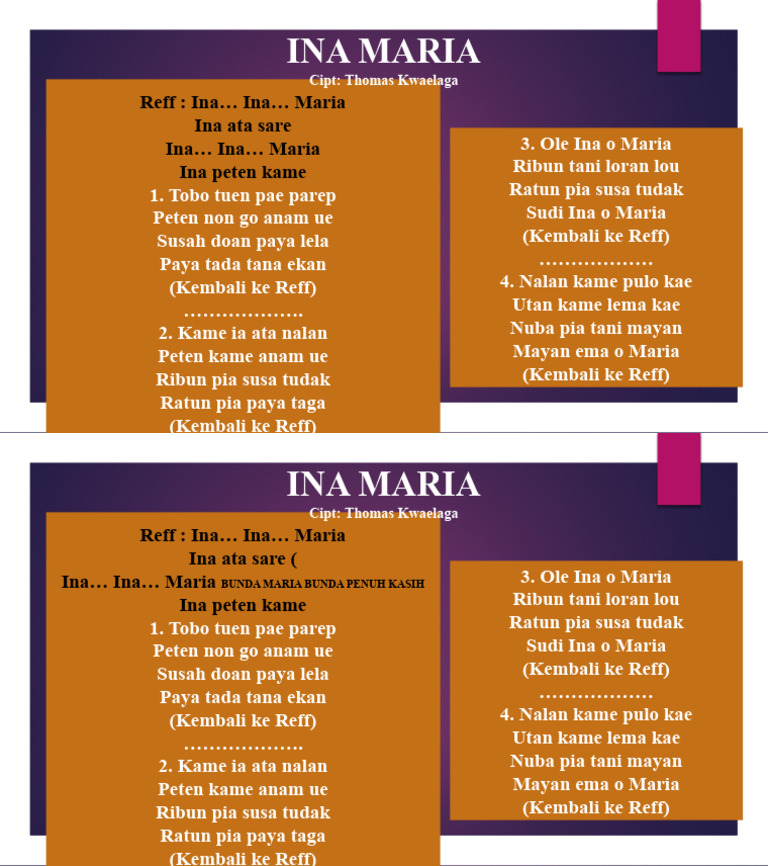 Lirik Lagu Ina Maria Ata Sare | PDF | Seni & Disiplin Bahasa | Seni