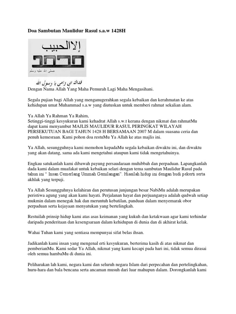 Doa Sambutan Maulidur Rasul S Pdf