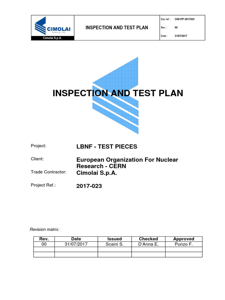 CIM ITP 2017023 - Rev.00 | PDF | Nondestructive Testing | Quality