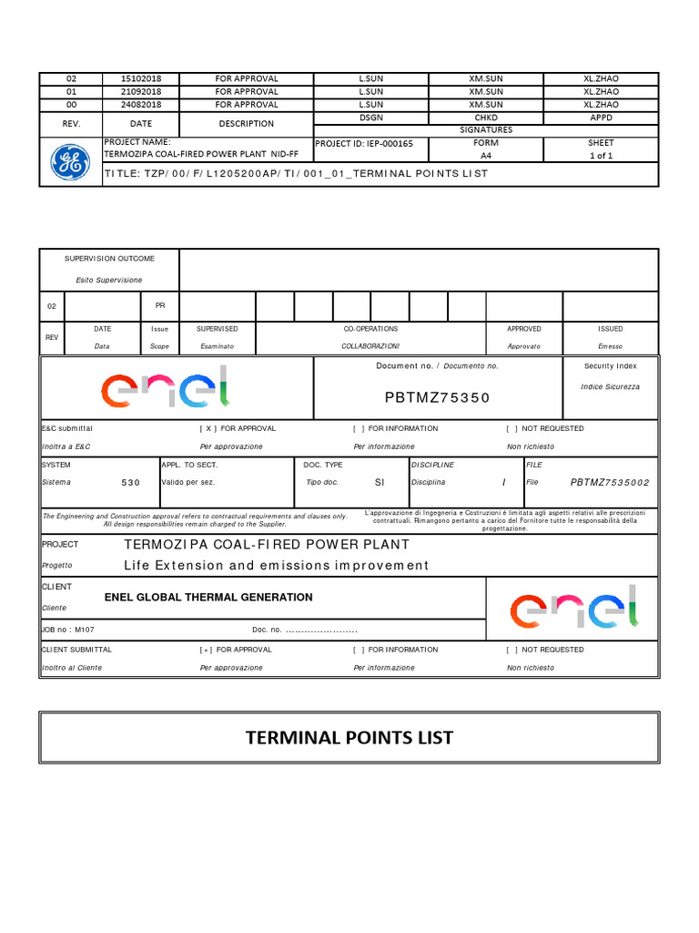 Terminal Points List for ENEL Project | PDF | Pipe (Fluid Conveyance ...