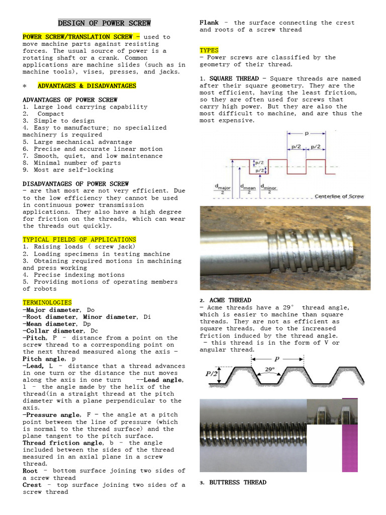 DESIGN OF POWER SCREW PDF Tools Machines