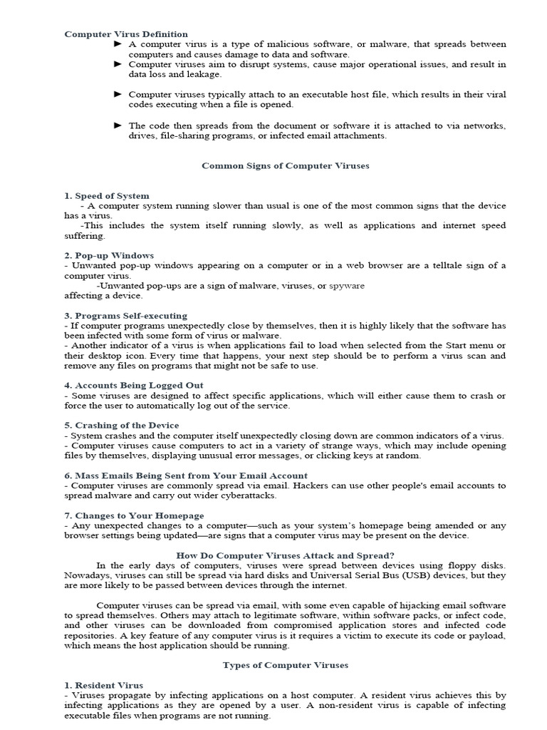 Computer Virus Definition - Handout 2 | PDF | Computer Virus | Malware