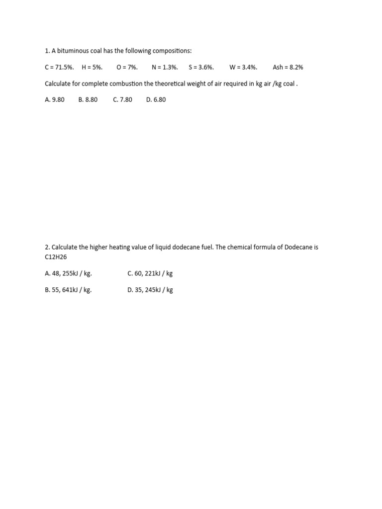 Fuel Combustion Calculations and Analysis | PDF | Fuels | Coal