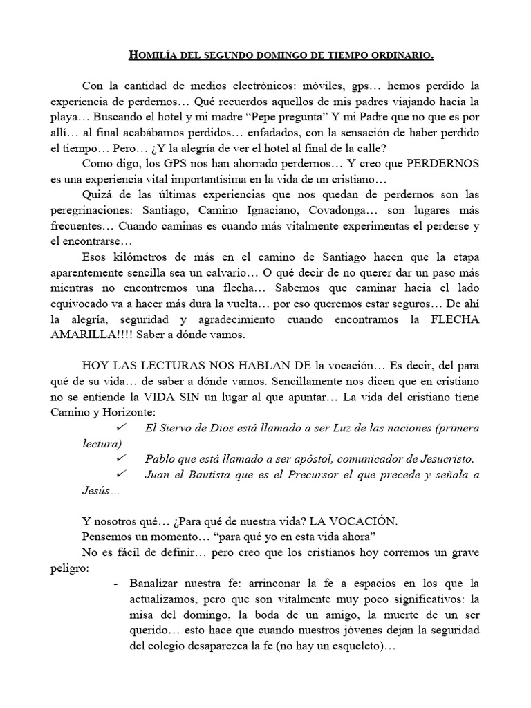 Homil a del segundo domingo de tiempo ordinario pdf oraci n jes s