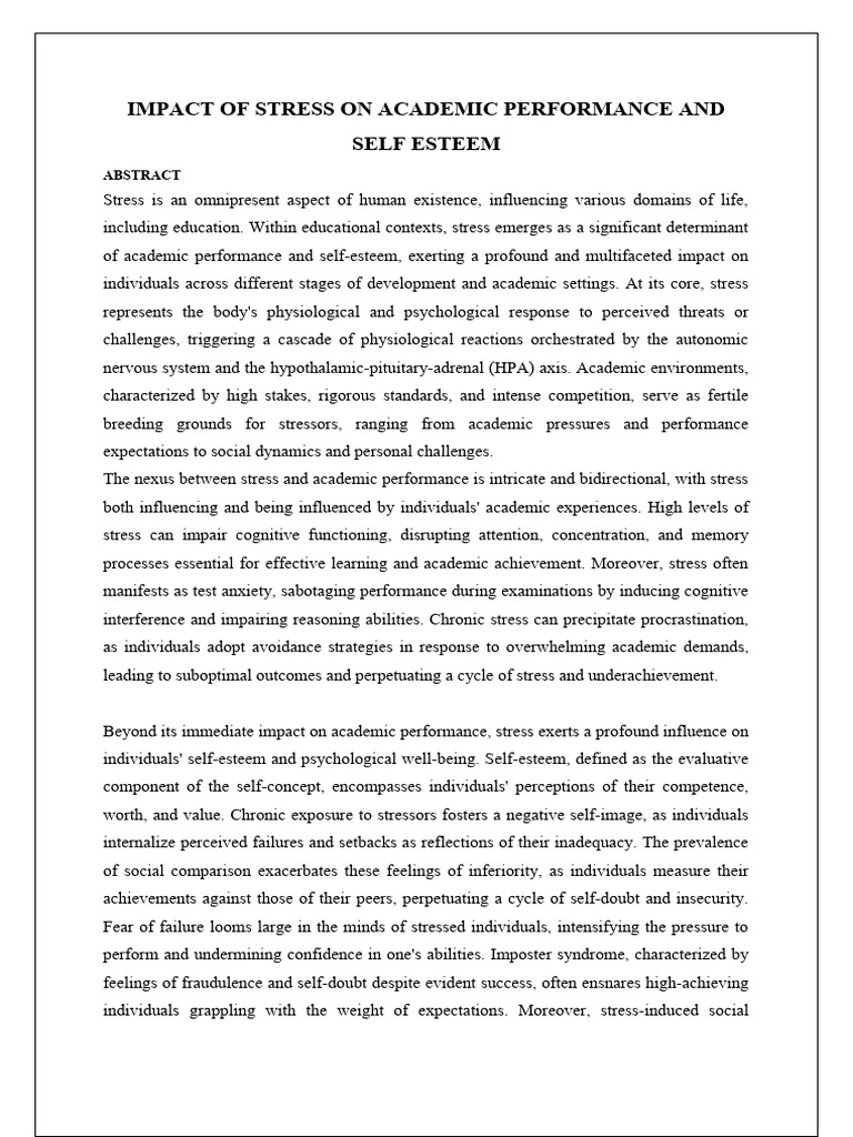 Stress Effects on Academic Success and Self-Esteem | PDF | Self Esteem ...
