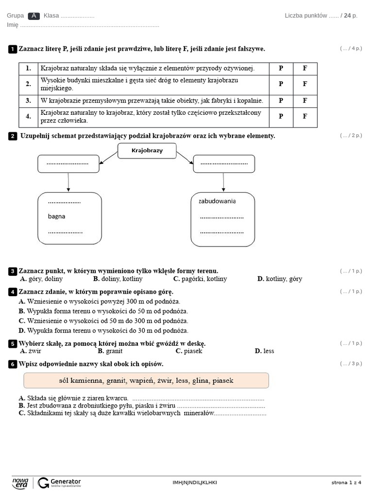 Ułóż Przykładowy Plan Wycieczki Rowerowej Po Najbliższej Okolicy Test Po Dziale 7. Poznajemy Krajobraz Najbliższej Okolicy, Wersja 2