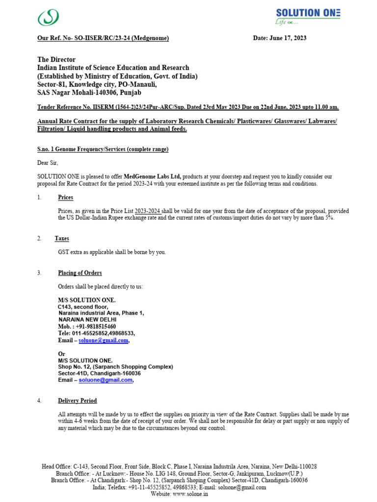 Annual Rate Contract for Lab Supplies | PDF | Payments