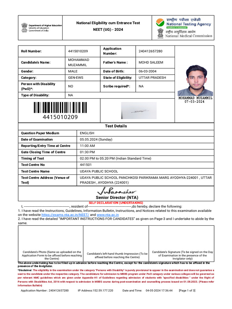 Neet ntaonline in frontend web admitcard index download free pdf