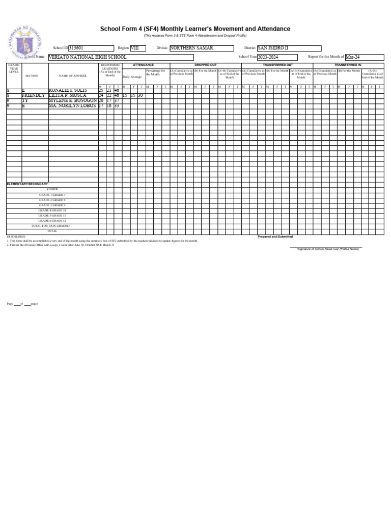 SF4 Monthly Attendance Report 2023 | PDF