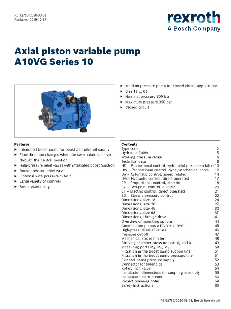 A10VG Series 10 Axial Piston Pump Guide | PDF | Pump | Valve