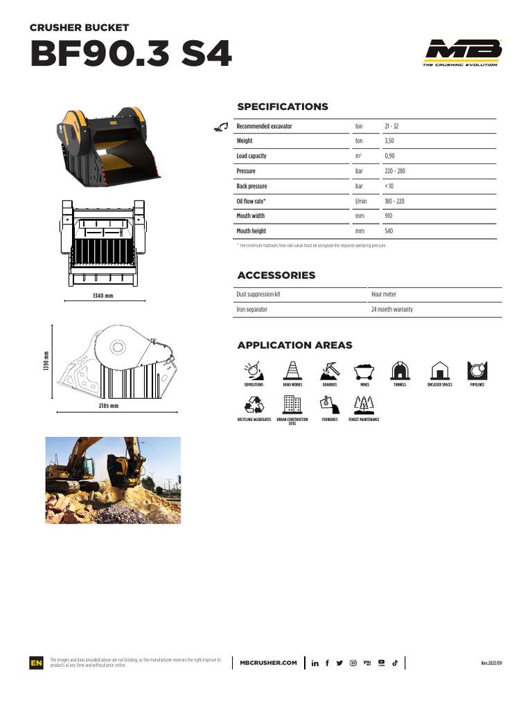 Excavator Crusher Bucket Specs | PDF | Construction Equipment