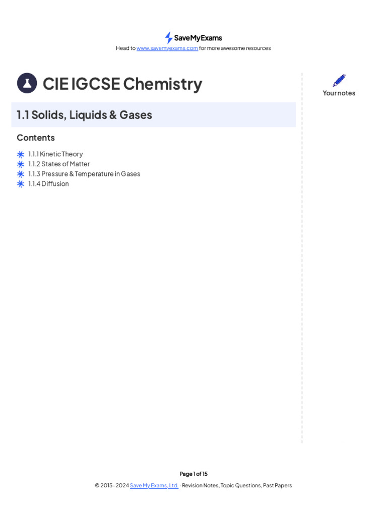 CIE IGCSE Chemistry: States of Matter | PDF | Gases | Liquids
