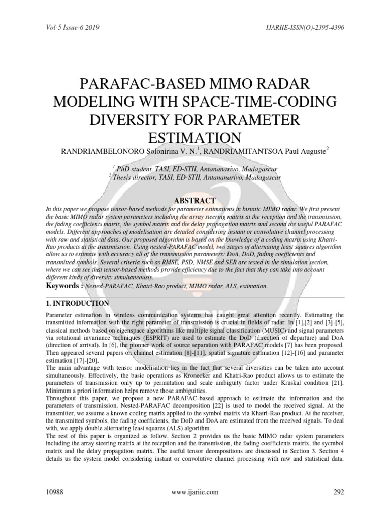 MIMO Radar Parameter Estimation Using PARAFAC | PDF | Matrix ...