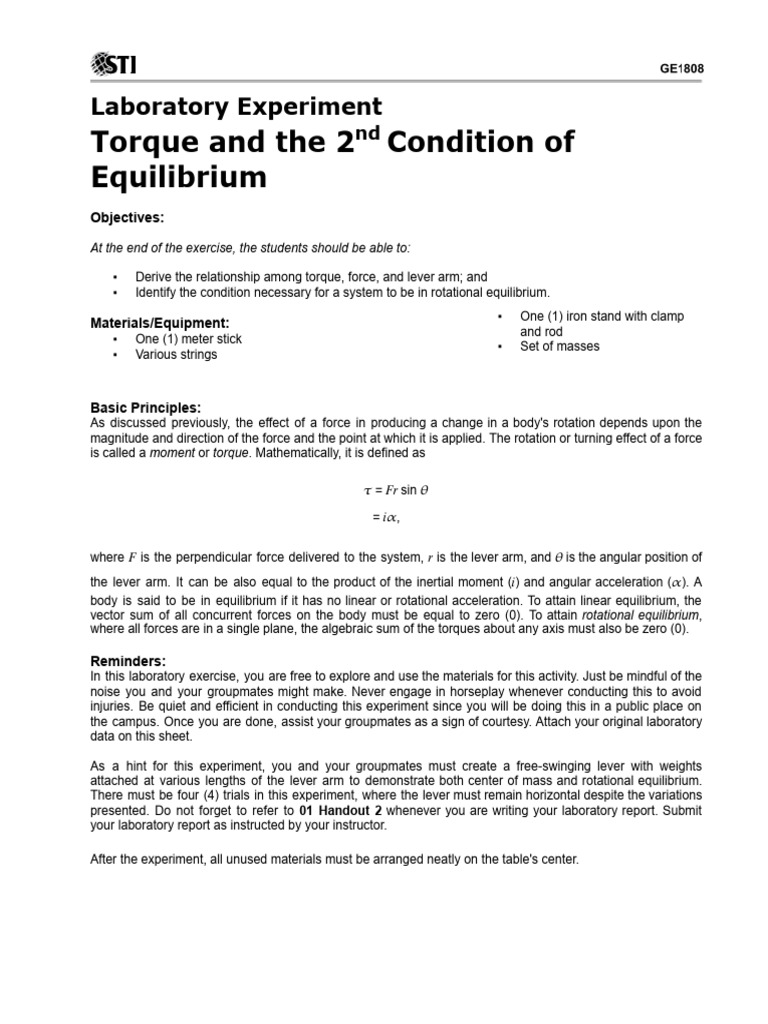 Torque and Rotational Equilibrium Lab | PDF | Torque | Force