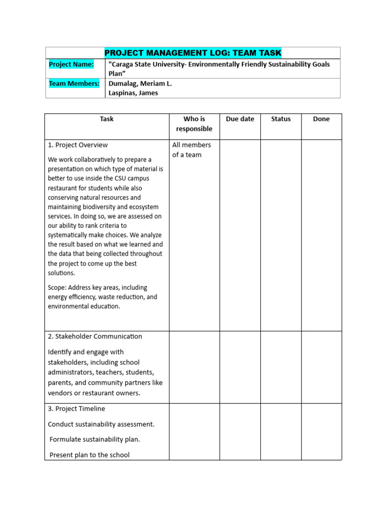 PROJECT-MANAGEMENT-LOG.-TTL2 (1) | PDF | Sustainability | Goal