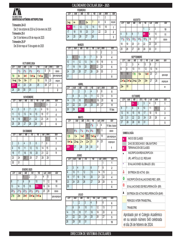 Calendario Escolar UAM 2025 2025 Aprobado PDF