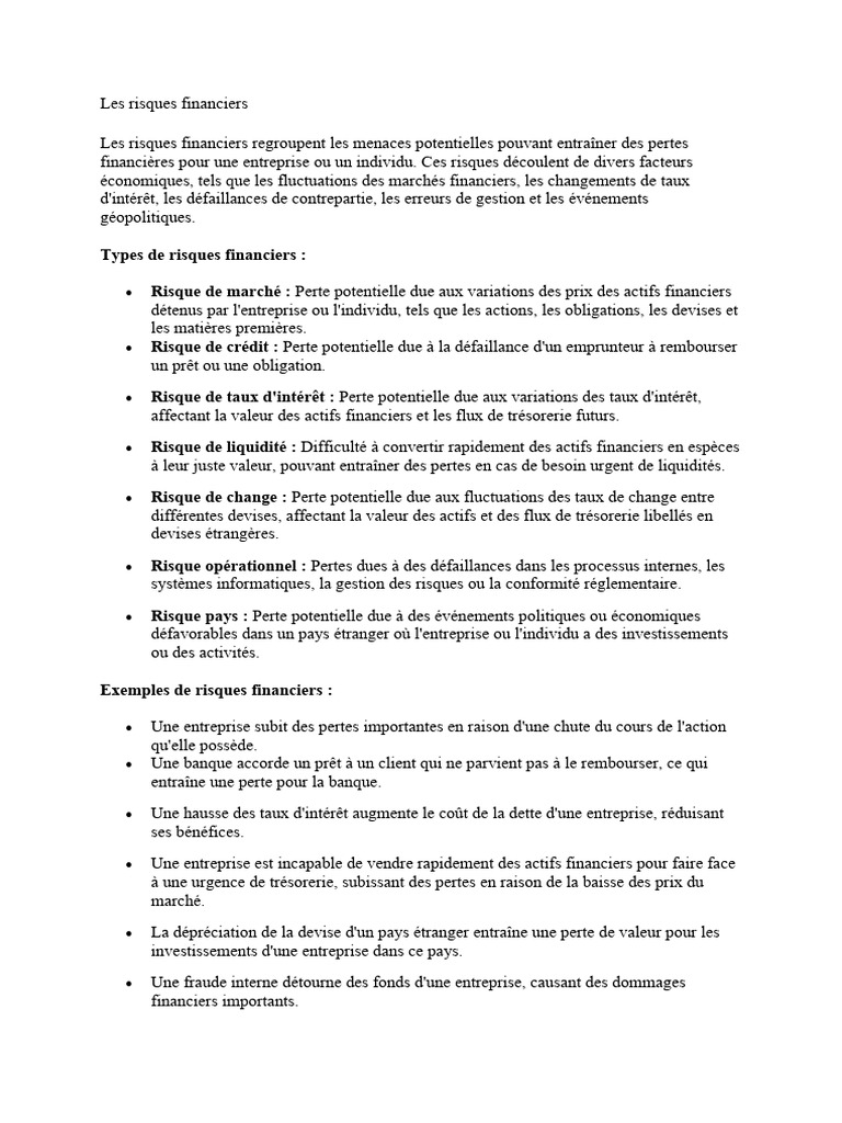 Types et gestion des risques financiers | PDF | Risque financier | Risque