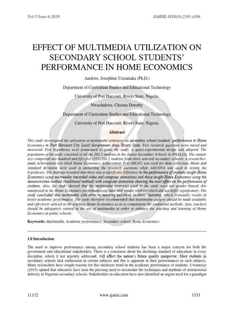 EFFECT OF MULTIMEDIA UTILIZATION ON SECONDARY SCHOOL STUDENTS ...